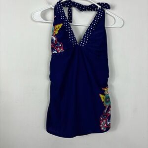 Athleta Halter Swim Top Womens M Tankini Floral Polka Dot Modest Coverage